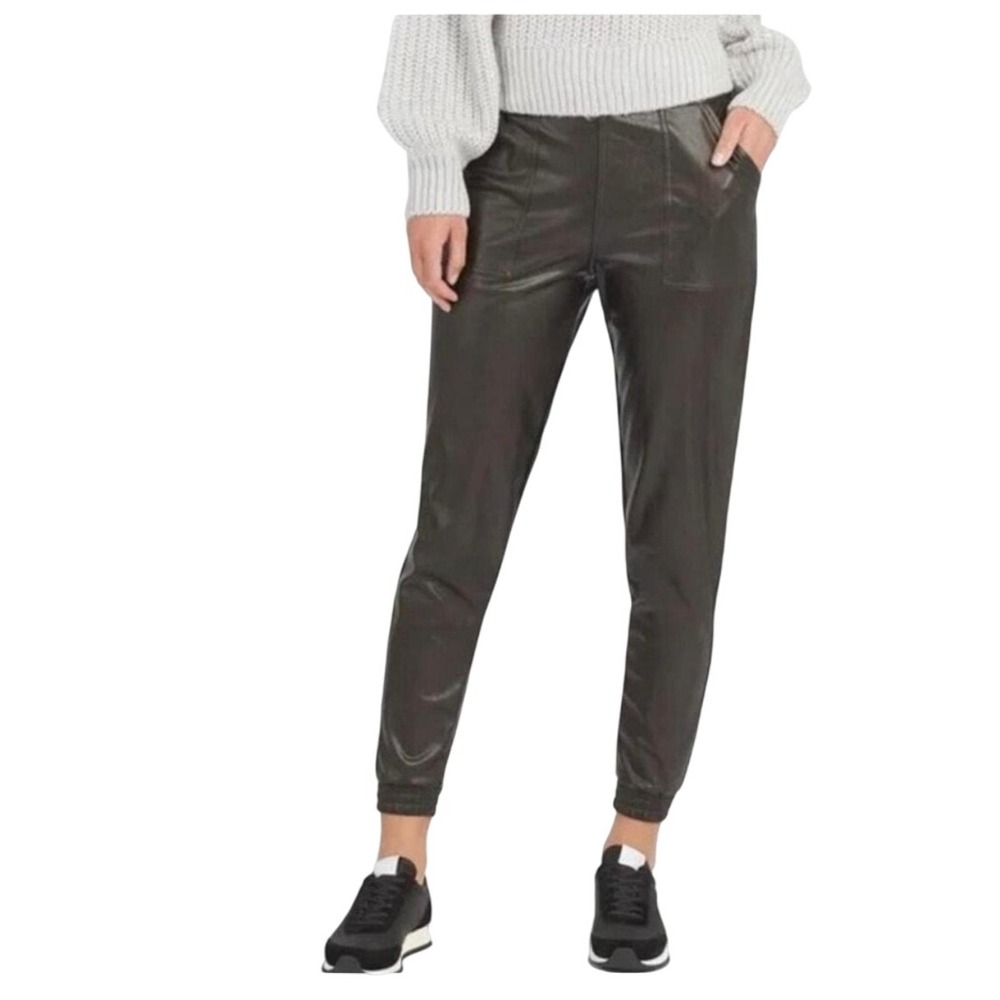 Spanx Faux Leather Joggers Women's Size L Black Elastic Waistband Pull-On‎ Pants